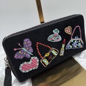 Embroidered Black Women's Long Wallet With Free Jewelry